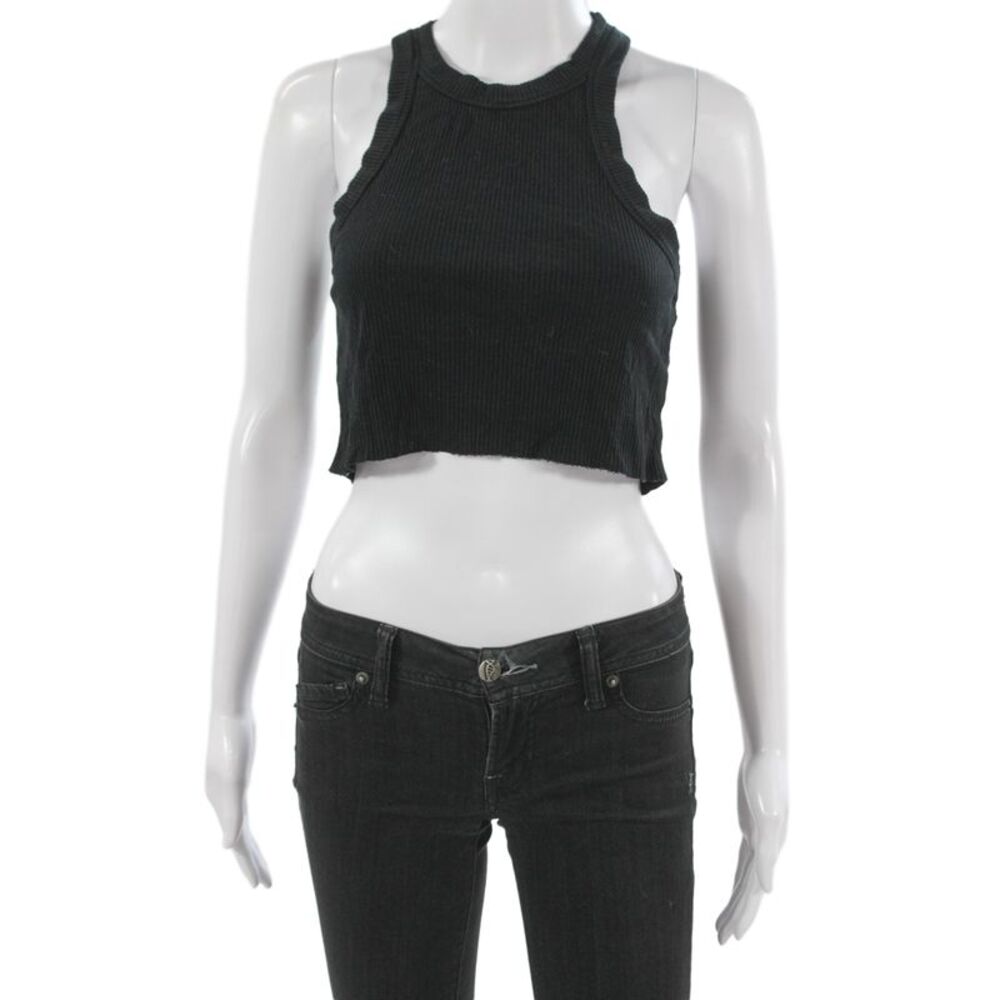 WSLY Womens Cropped Tank Black Tencel Crewneck Size M